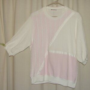 Vtg 1980's Pastel Pink Colorblock TOP, Great Directions, Sz L, Banded Bottom